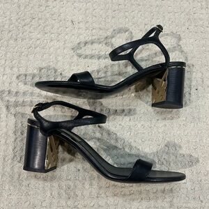 Burberry Leather Strap Gold Black Heels Womens 40